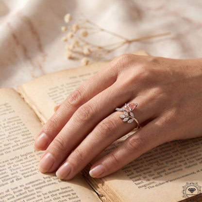 Pink Pear Lab Diamond Nature Inspired Leaf Engagement Ring
