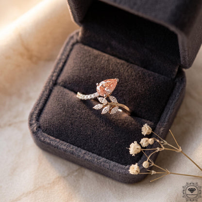 Pink Pear Lab Diamond Nature Inspired Leaf Engagement Ring