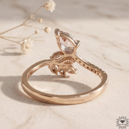 Pink Pear Lab Diamond Nature Inspired Leaf Engagement Ring