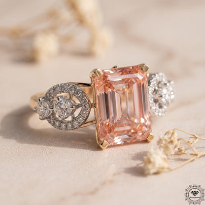 3ct Emerald Cut Intense Pink Lab Grown Diamond Wedding Ring
