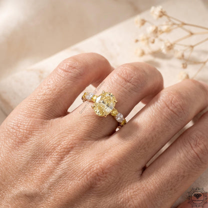 Intense Yellow Oval Lab Grown Diamond Hidden Halo Ring