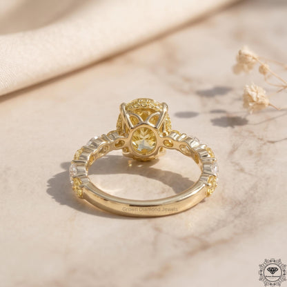 Intense Yellow Oval Lab Grown Diamond Hidden Halo Ring