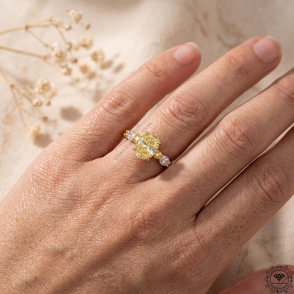 Intense Yellow Oval Lab Grown Diamond Hidden Halo Ring