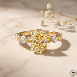 Intense Yellow Oval Lab Grown Diamond Hidden Halo Ring