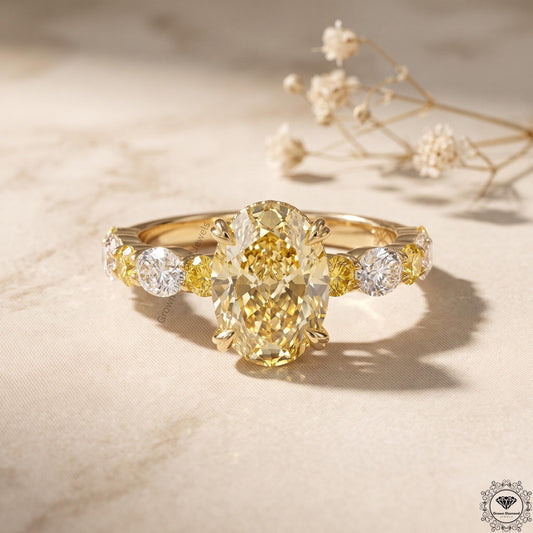 Intense Yellow Oval Lab Grown Diamond Hidden Halo Ring