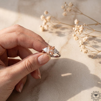 Radiant Cut Vivid Pink Lab Grown Diamond 3 Stone Wedding Ring