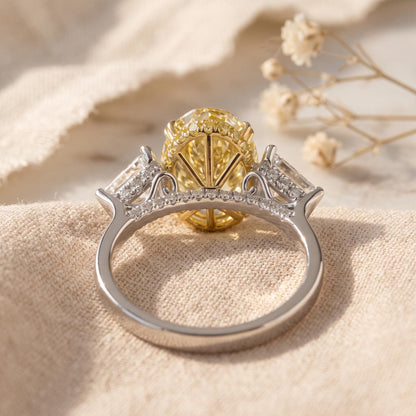 Intense Yellow Oval Lab Grown Diamond 3 Stone Engagement Ring