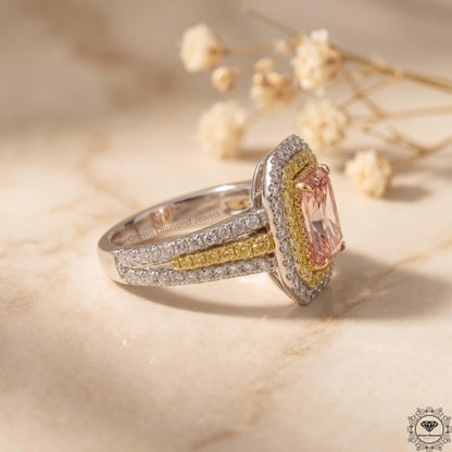 Radiant Cut Vivid Pink Lab Grown Diamond Halo Split Shank Ring