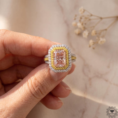 Radiant Cut Vivid Pink Lab Grown Diamond Halo Split Shank Ring