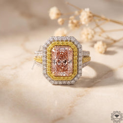 Radiant Cut Vivid Pink Lab Grown Diamond Halo Split Shank Ring