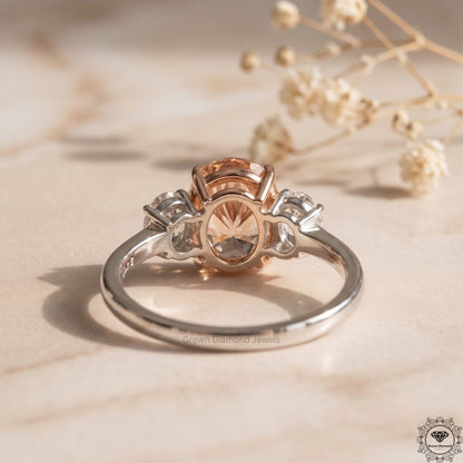 Pink Lab Grown Diamond Oval Three Stone Engagement Ring