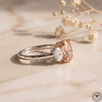Pink Lab Grown Diamond Oval Three Stone Engagement Ring