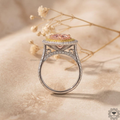 Pink Heart Lab Grown Diamond Engagement Double Halo Ring