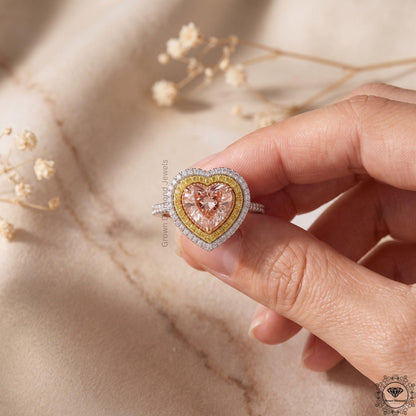Pink Heart Lab Grown Diamond Engagement Double Halo Ring