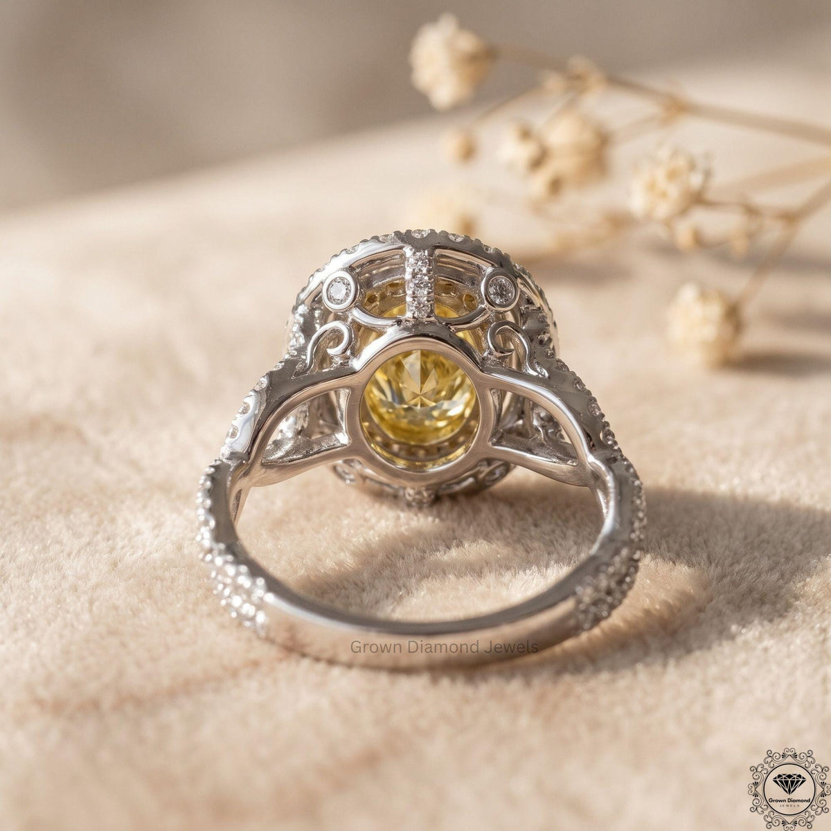 Fancy Intense Yellow Oval Lab Grown Diamond Double Halo Ring