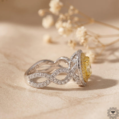 Fancy Intense Yellow Oval Lab Grown Diamond Double Halo Ring