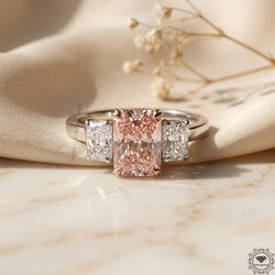 Radiant Cut Pink Lab Grown Diamond 3 Stone Anniversary Ring