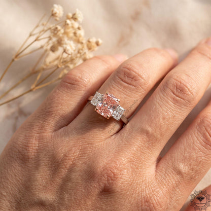Radiant Cut Pink Lab Grown Diamond 3 Stone Anniversary Ring