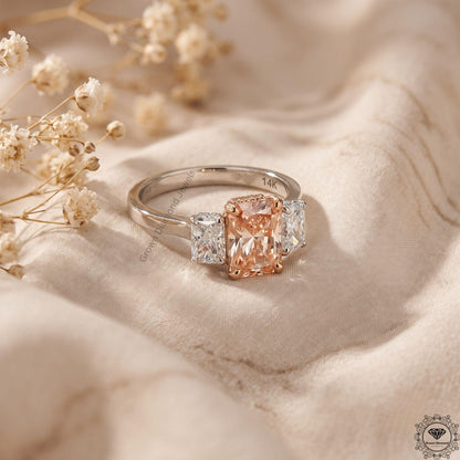 Radiant Cut Pink Lab Grown Diamond 3 Stone Anniversary Ring