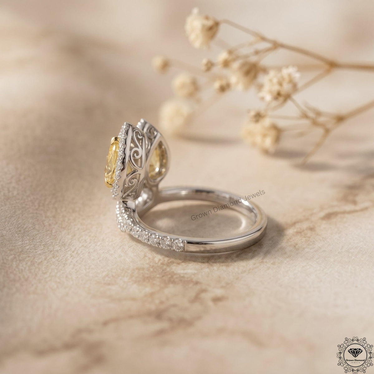 2 Stone Pear Cut Yellow Lab Grown Diamond Engagement Ring