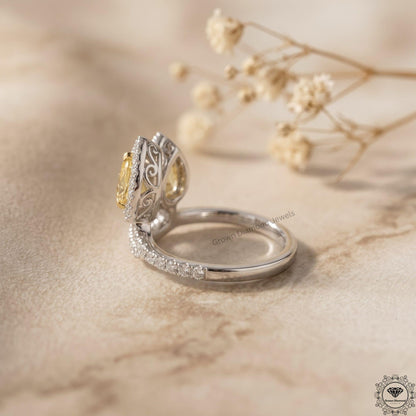2 Stone Pear Cut Yellow Lab Grown Diamond Engagement Ring
