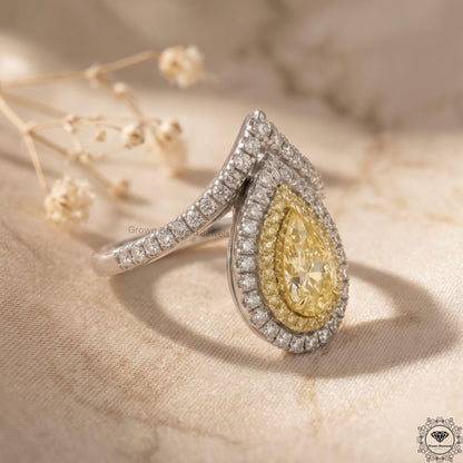 Fancy Intense Yellow Pear Lab Diamond Engagement Ring