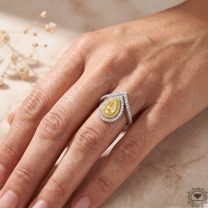 Fancy Intense Yellow Pear Lab Diamond Engagement Ring