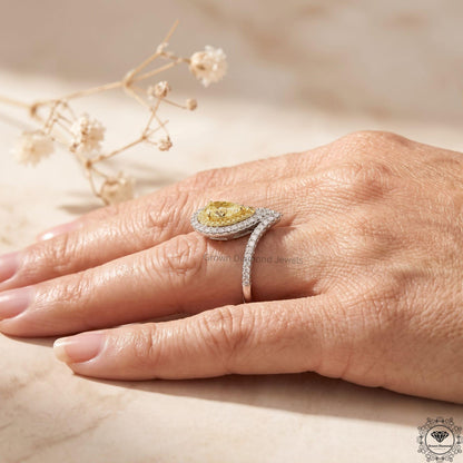 Fancy Intense Yellow Pear Lab Diamond Engagement Ring