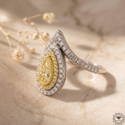 Fancy Intense Yellow Pear Lab Diamond Engagement Ring
