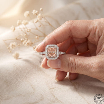 Radiant Cut Pink Lab Grown Diamond Halo Engagement Ring