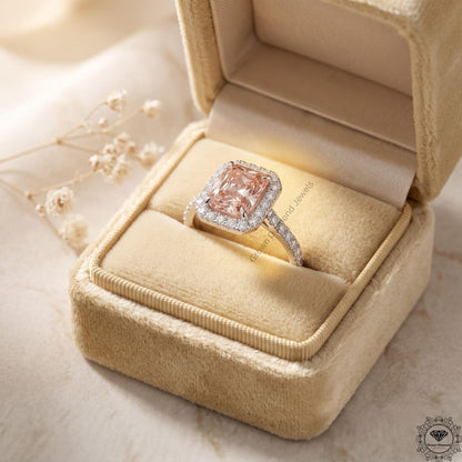 Radiant Cut Pink Lab Grown Diamond Halo Engagement Ring
