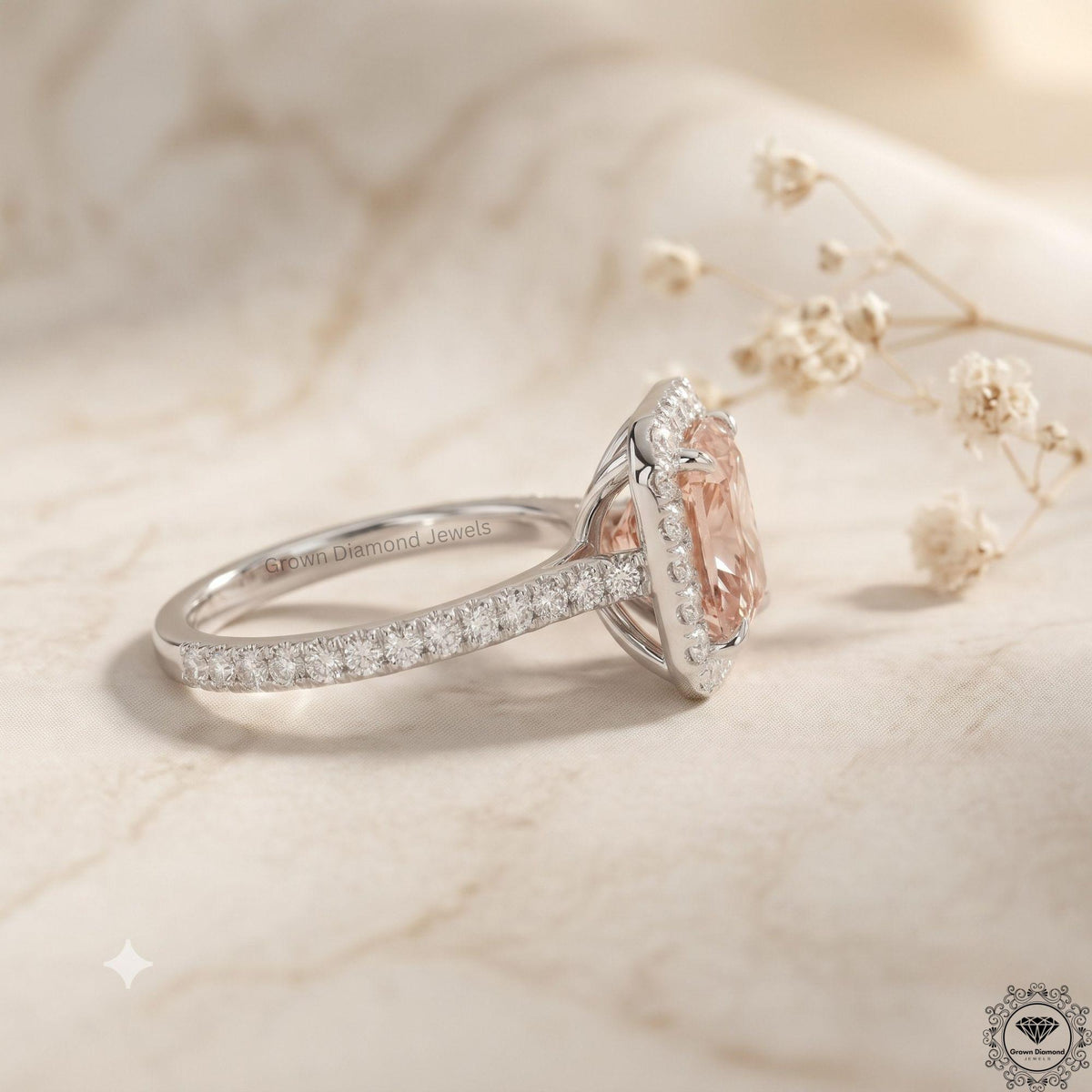 Radiant Cut Pink Lab Grown Diamond Halo Engagement Ring