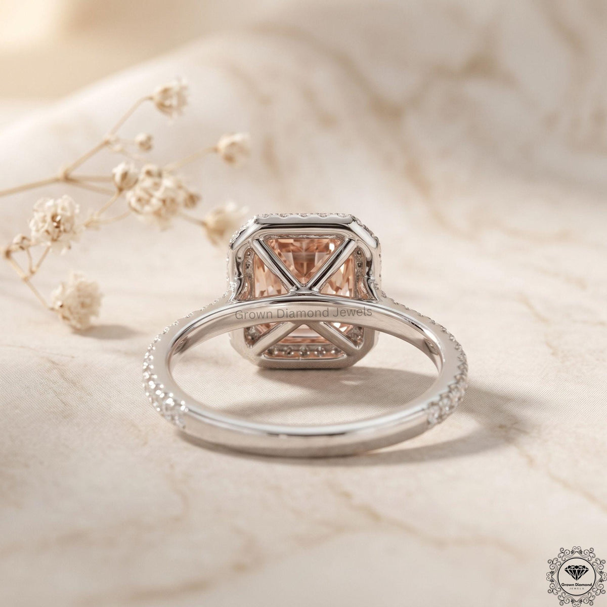 Radiant Cut Pink Lab Grown Diamond Halo Engagement Ring