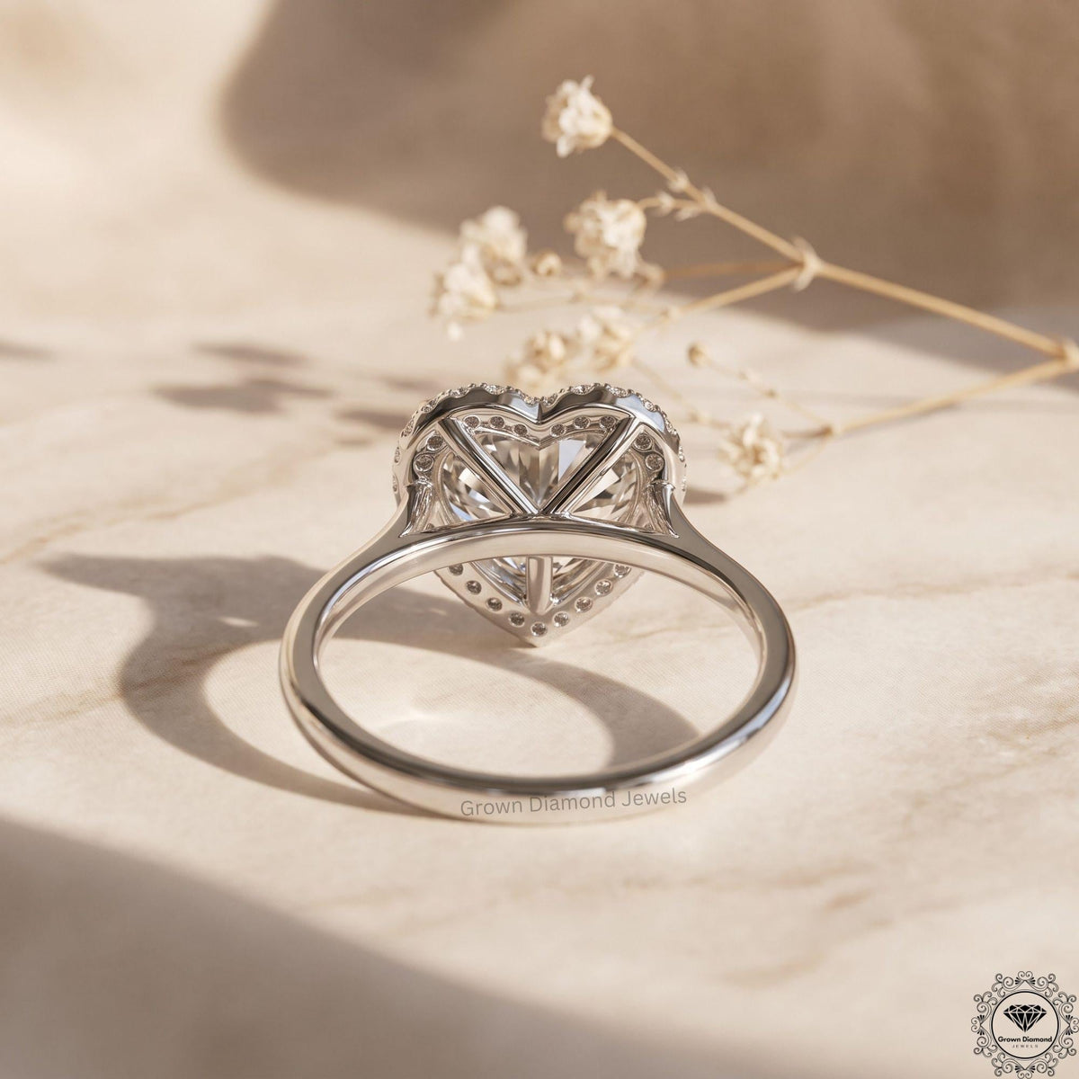 Blue Heart Lab Grown Diamond Engagement Ring 14K Gold Halo