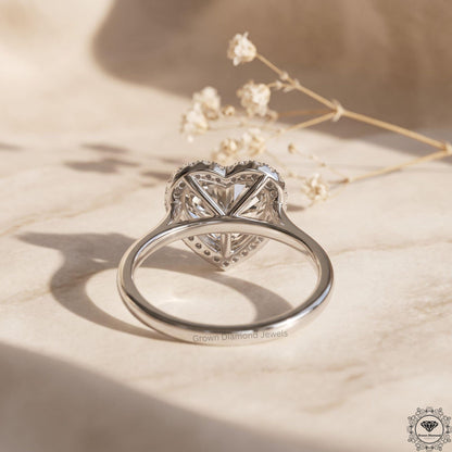 Blue Heart Lab Grown Diamond Engagement Ring 14K Gold Halo
