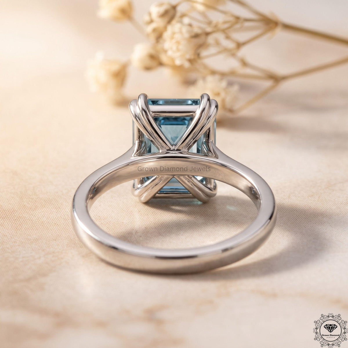 4 Carat Blue Diamond Emerald Cut Solitaire Ring 14k White Gold
