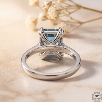 4 Carat Blue Diamond Emerald Cut Solitaire Ring 14k White Gold