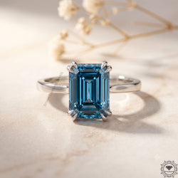 4 Carat Blue Diamond Emerald Cut Solitaire Ring 14k White Gold