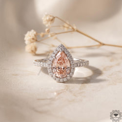 Pear Pink Lab Grown Diamond Halo Engagement Ring Gift Her