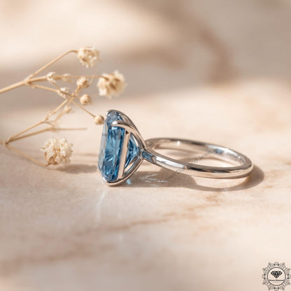 3CT Blue Lab Grown Diamond Solitaire Engagement Ring in 14k