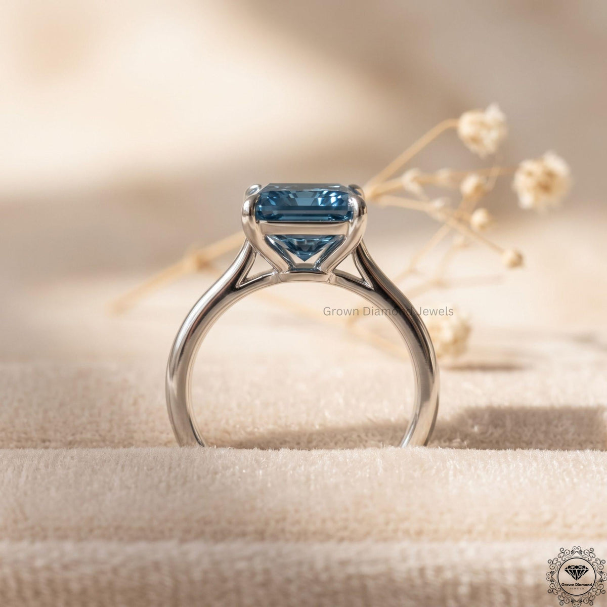 3CT Blue Lab Grown Diamond Solitaire Engagement Ring in 14k