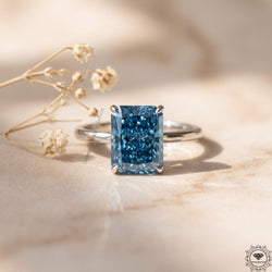 3CT Blue Lab Grown Diamond Solitaire Engagement Ring in 14k
