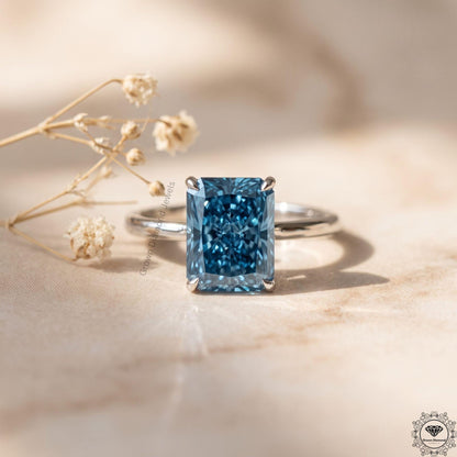 3CT Blue Lab Grown Diamond Solitaire Engagement Ring in 14k