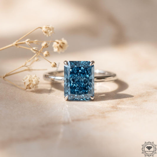 3CT Blue Lab Grown Diamond Solitaire Engagement Ring in 14k