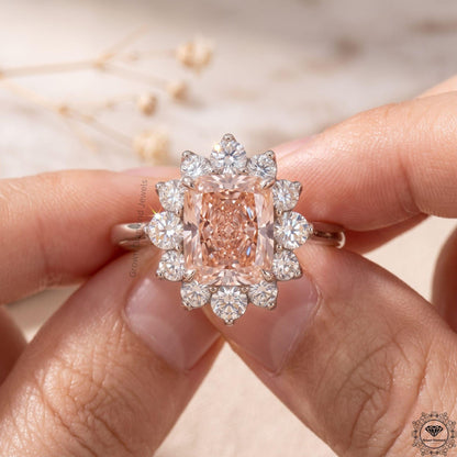 3CT Pink Lab Diamond Elongated Cushion Engagement Ring 18k
