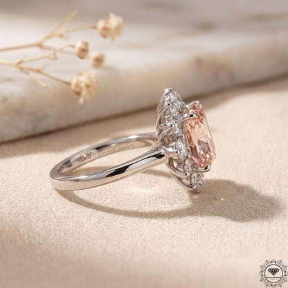 3CT Pink Lab Diamond Elongated Cushion Engagement Ring 18k