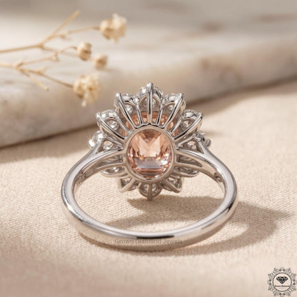 3CT Pink Lab Diamond Elongated Cushion Engagement Ring 18k