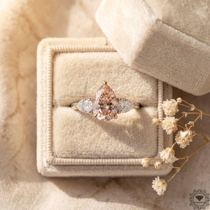 Pear Cut Fancy Intense Pink Lab Grown Diamond 3 Stone Ring