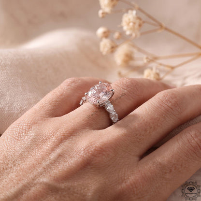 3CT Pink Oval Lab Grown Diamond Engagement Ring,14k Gold