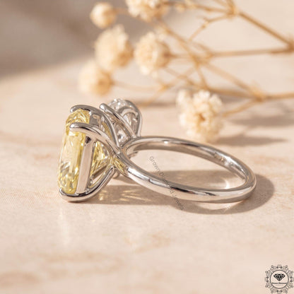 3.5CT Yellow Pear Radiant Lab Diamond Toi et Moi Ring 18k Gold